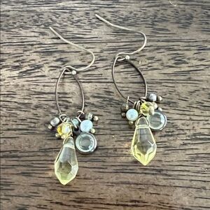 Anthropologie Yellow and antique gold beaded Earrings